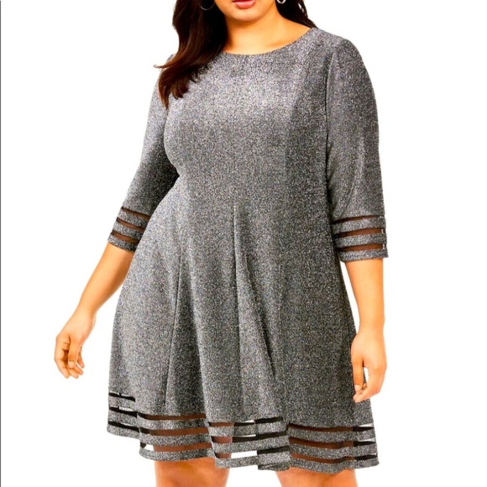 Women’s Formal Dress Cocktail Size 10P, 14P, 16W, 18W Silver Long Sleeve JHoward